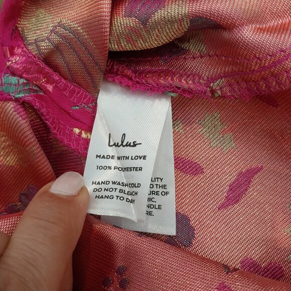 Lulus Strapless Midi Dress M 6 Make a Move Pink Magenta Satin Floral Jacquard - Picture 15 of 15